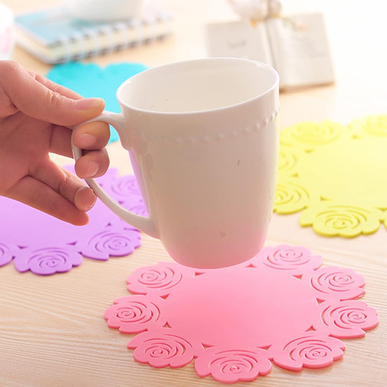 5976 Kitchen Gadget Accessories Plate Cup Mat Rose, Simple Circular Coasters for Kitchen Cafe Restaurant, Placemats for Dining Table, Coasters, Tabletop Protection, Anti-Scald Easy to clean (1 Pc) 5976 Kitchen Gadget Accessories Plate Cup Mat Rose, Simple Circular Coasters for Kitchen Cafe Restaurant, Placemats for Dining Table, Coasters, Tabletop Protection, Anti-Scald Easy to clean (1 Pc)
